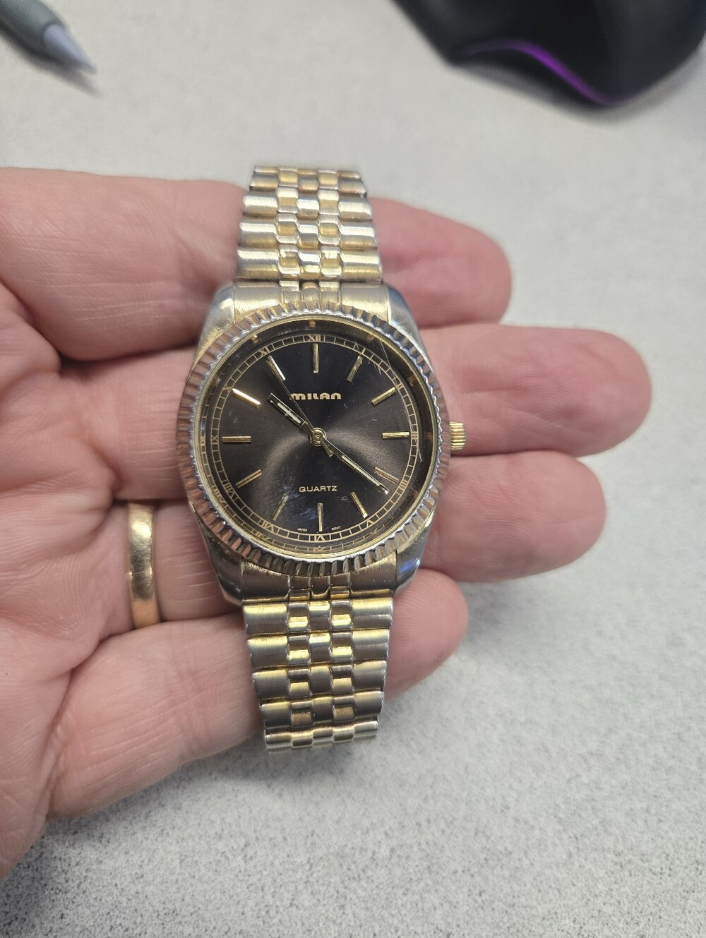 Milan men's Quartz Two-Tone Watch, fluted bezel